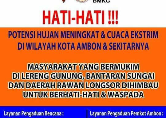 Cuaca Ekstrem, BPBD Himbau Warga Ambon Waspada